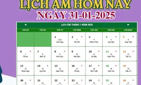 Lịch âm 31/1 - Âm lịch hôm nay 31/1 chính xác nhất - lịch vạn niên 31/1/2025