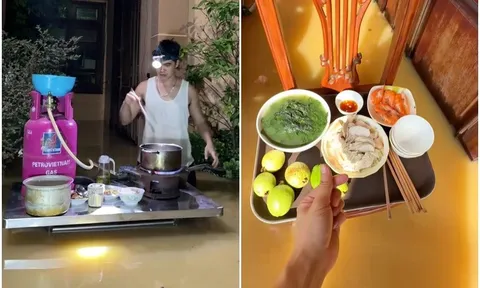 Chồng Bắc Ninh lội nước lũ lịch sử nấu "cơm cữ của Hoàng hậu" hút triệu view