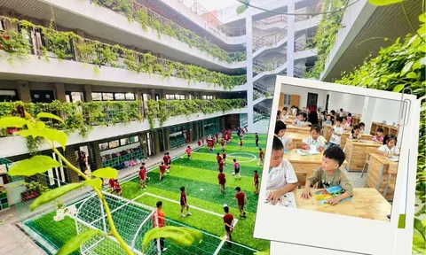 Phụ huynh ơi! Không phải công viên đâu, đây là 1 trường tiểu học CÔNG LẬP siêu đẹp, cây xanh phủ kín ở quận Cầu Giấy cũ!