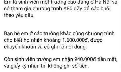 Chỉ nhận 940.000 đồng tiền tập luyện A80, sinh viên tố trường "mập mờ": Hiệu trưởng đổi vé gấp về Hà Nội