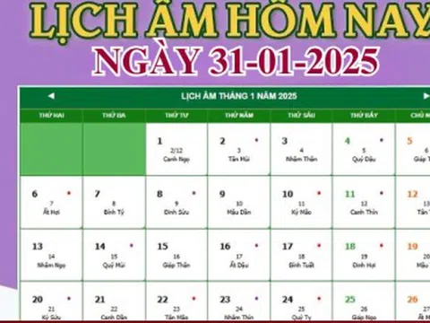 Lịch âm 31/1 - Âm lịch hôm nay 31/1 chính xác nhất - lịch vạn niên 31/1/2025