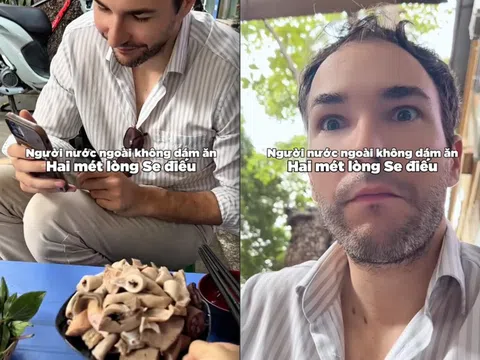 Khách Tây khoe lần đầu ăn thử "lòng se điếu", dân mạng lập tức phát hiện ra chi tiết khác lạ