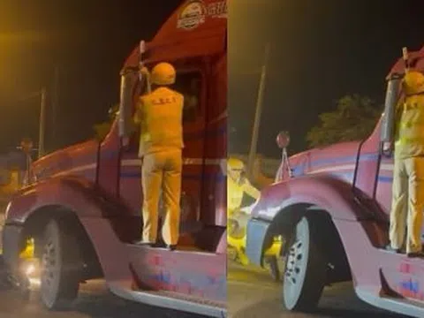 Chạy vào đường cấm, tài xế xe đầu kéo chống lệnh kiểm tra, tông đổ xe CSGT