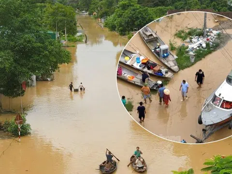 Lũ trên sông Lam dâng cao, quốc lộ hóa sông, người dân chèo thuyền sơ tán tài sản