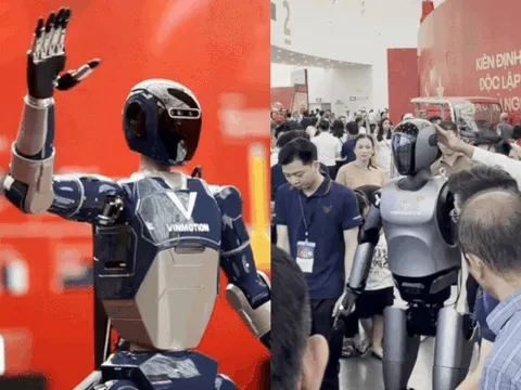 CLIP: Robot "made in Việt Nam" chuẩn Hoa hậu thân thiện, 1 ông chú tiến đến làm hành động bất ngờ