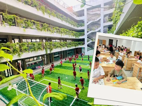 Phụ huynh ơi! Không phải công viên đâu, đây là 1 trường tiểu học CÔNG LẬP siêu đẹp, cây xanh phủ kín ở quận Cầu Giấy cũ!