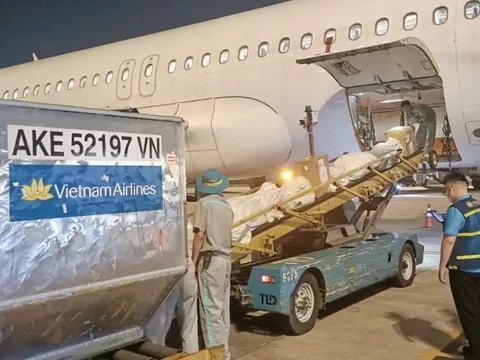 Chuyến bay Vietnam Airlines chở hàng hỗ trợ từ TP HCM đến miền Trung đã hạ cánh